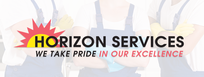 horizon maintenance services logo with partially transparent overly of workers in uniform | Jacksonville, IL
